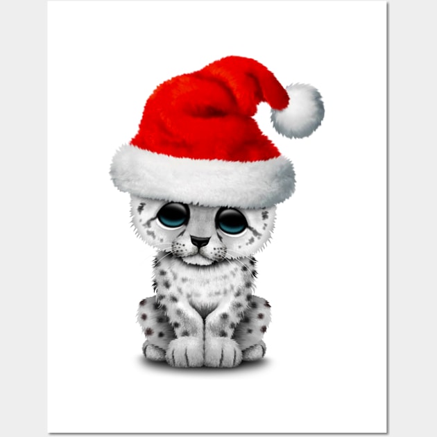 Cute Snow leopard Cub Wearing a Santa Hat Wall Art by jeffbartels